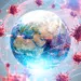 Coronavirus flu ncov over Earth background and its blurry hologram. Concept of cure search and global world. 3d rendering toned image. Elements of this image furnished by NASA