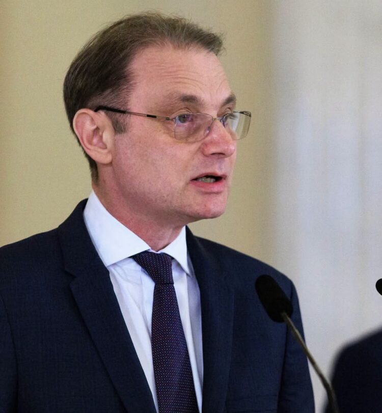 Romanian Prime Minister designate Luca Niculescu, left, speaks to media after being nominated to form a government by Romanian President Nicusor Dan, right, at the Cotroceni Presidential Palace in Bucharest, Romania, Monday, Oct. 5, 2026.,Image: 1140798450, License: Rights-managed, Restrictions: This content is intended for editorial use only. For other uses, additional clearances may be required., Model Release: no , Pictured: Luca Niculescu,Nicusor Dan