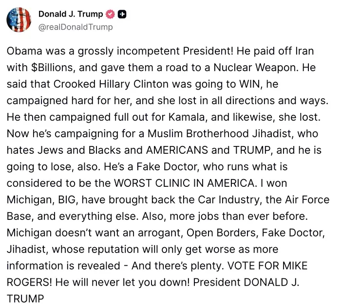 Trump îl acuză pe Obama că a dat miliarde de dolari Iranului, în plină campanie din Michigan